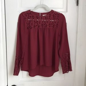Maroon dress shirt with lace detail